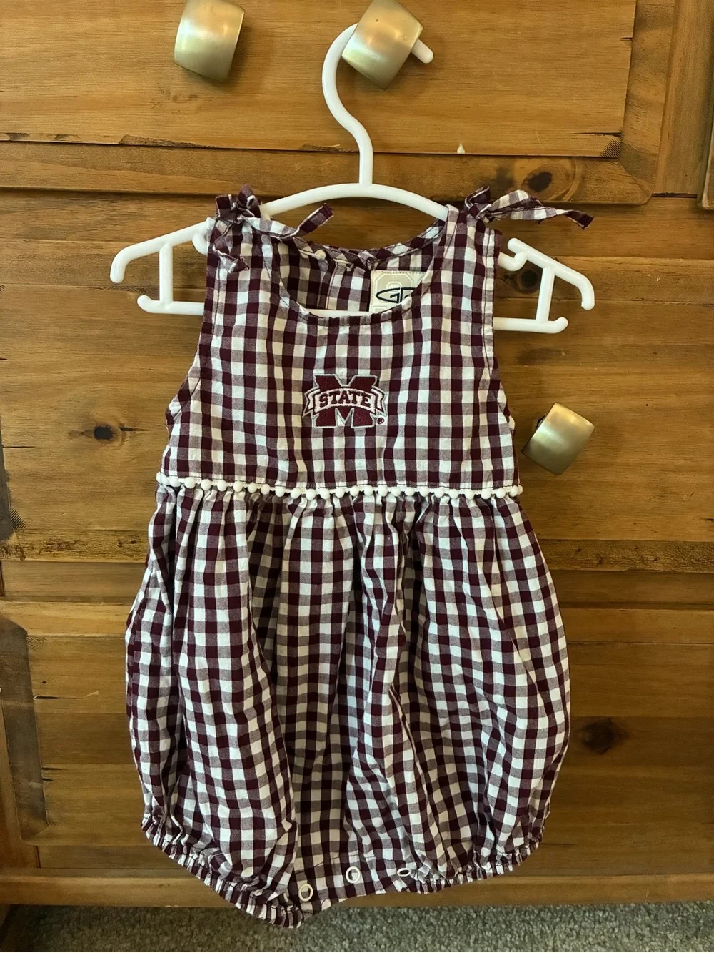 Maroon Gingham Kids Romper with State Logo - Unbranded MSU